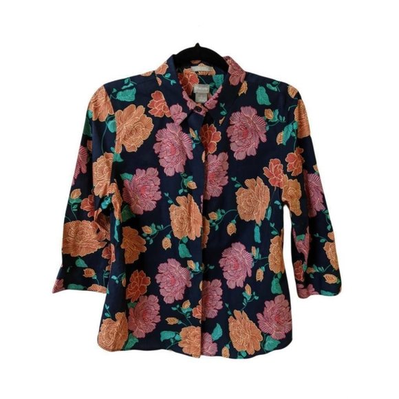 Chico's Tops - Chicos Womens Button Front Blouse Multicolor Floral 3/4 Sleeve No Iron Size 0 (4